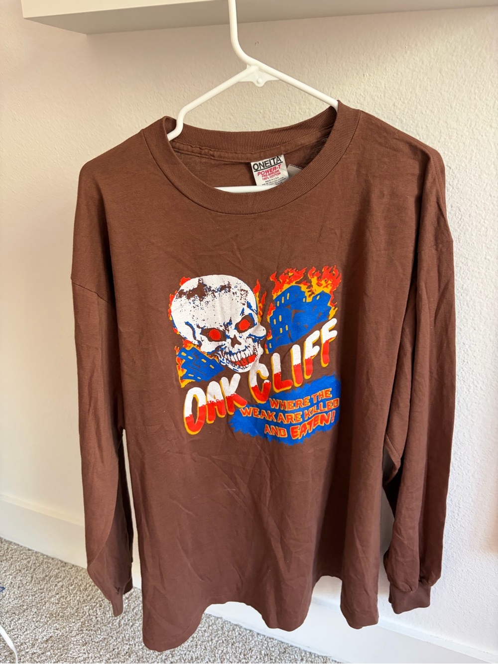 Vintage 90s Oak Cliff Dallas Skull Graphic Long Sleeve Shirt Oneita USA XL